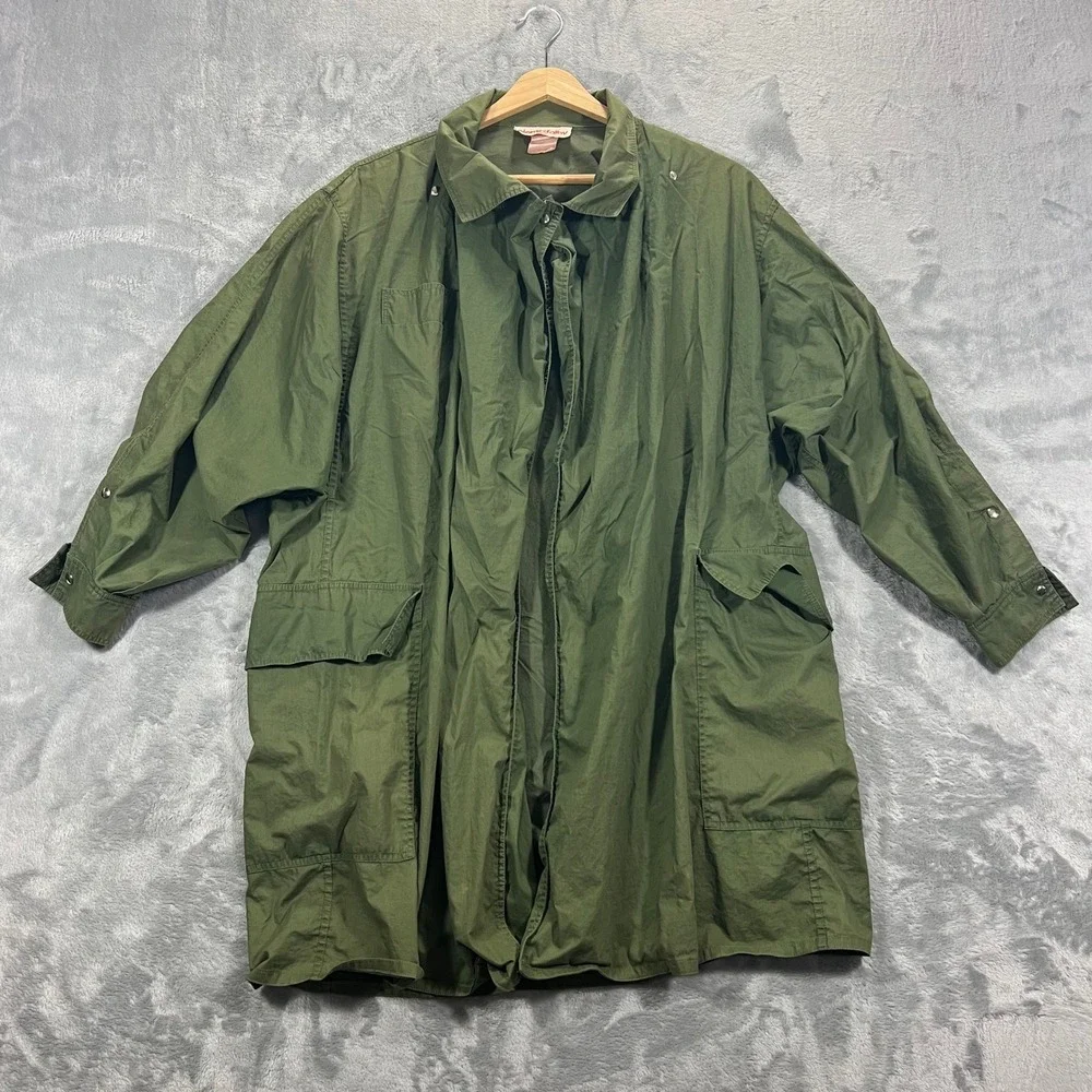 Pierre D'Alby Utility Jacket Womens M Green Good Vintage Oversized Cargo Snap